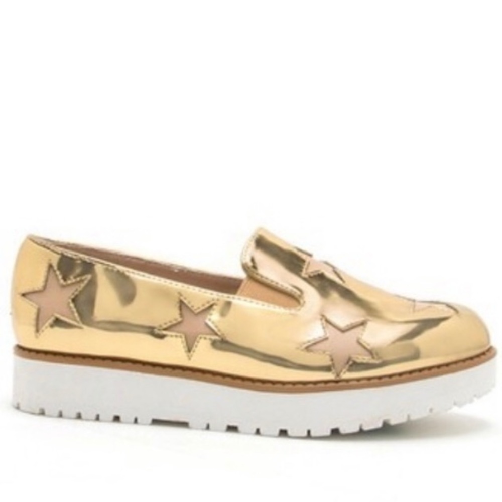 QUPID Metallic Gold Stars Slip On Shoes 6.5